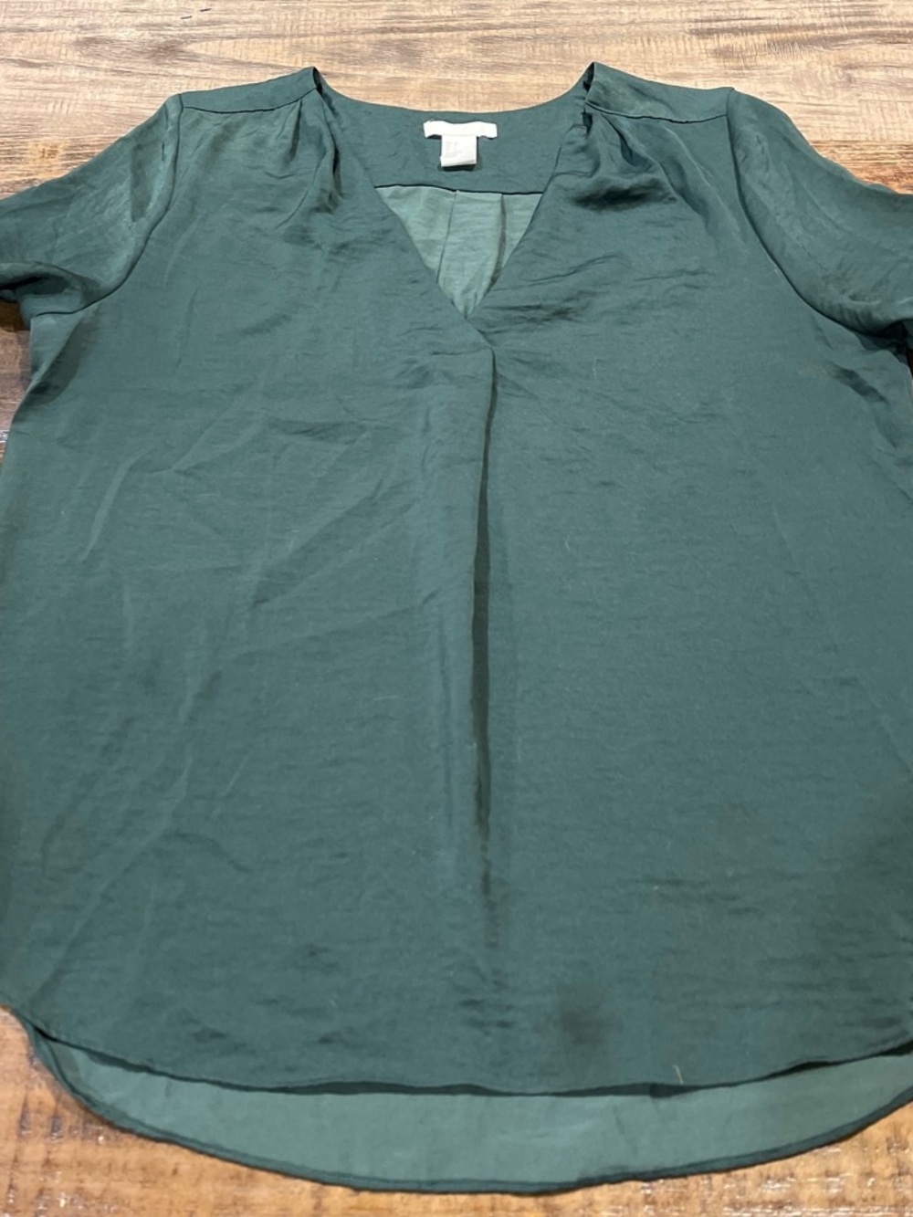 H&M Dark Green V-Neck Short Sleeve Blouse